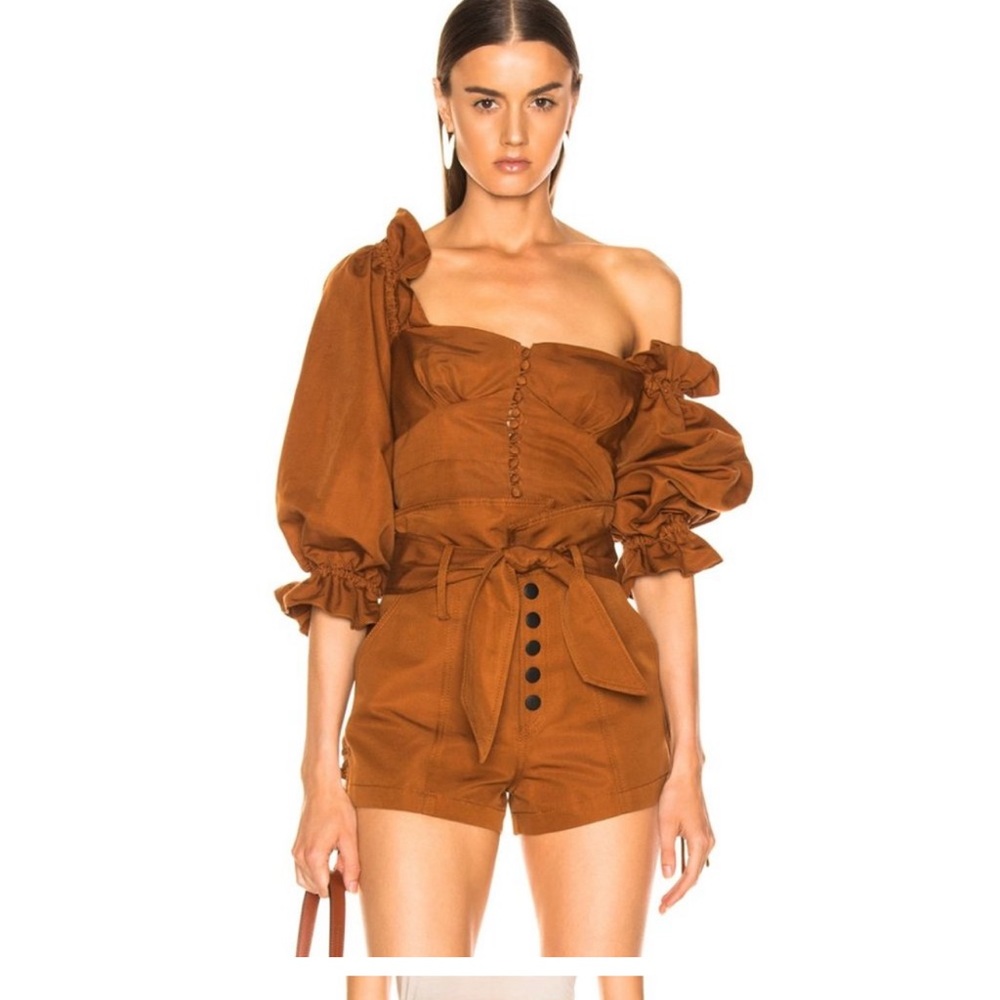 NWT Marissa Webb Kai Faille Top and Gia Faille Shorts Set in Copper Brown XS / 2